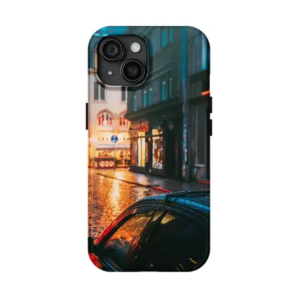 Rainy City Street Night Wet Cobblestones