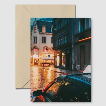 Rainy City Street Night Wet Cobblestones