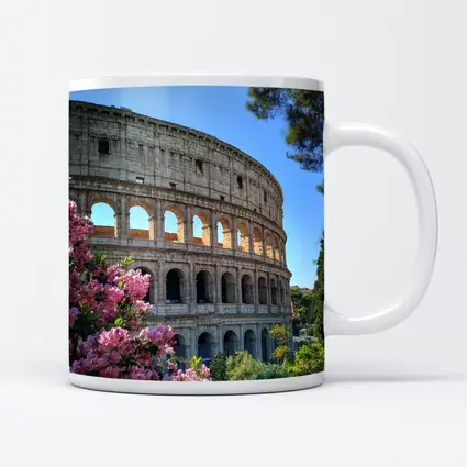 Rome Colosseum Pink Flowers Blue Sky