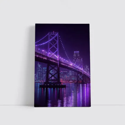 Bay Bridge Purple Night Lights City Skyline
