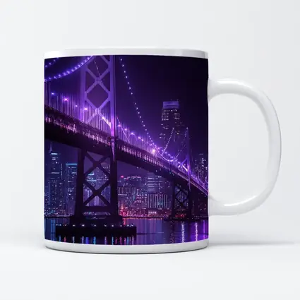Bay Bridge Purple Night Lights City Skyline