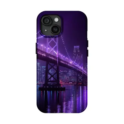 Bay Bridge Purple Night Lights City Skyline
