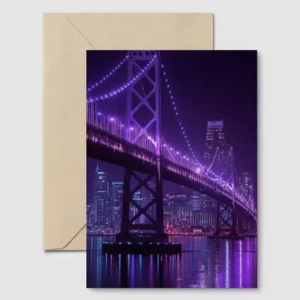 Bay Bridge Purple Night Lights City Skyline
