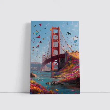 Golden Gate Bridge Flowers Butterflies Blue Sky