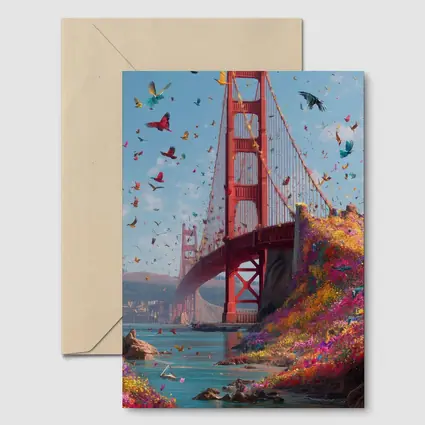 Golden Gate Bridge Flowers Butterflies Blue Sky