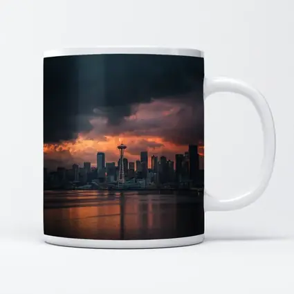 Seattle Space Needle Stormy Sunset Skyline