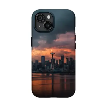 Seattle Space Needle Stormy Sunset Skyline