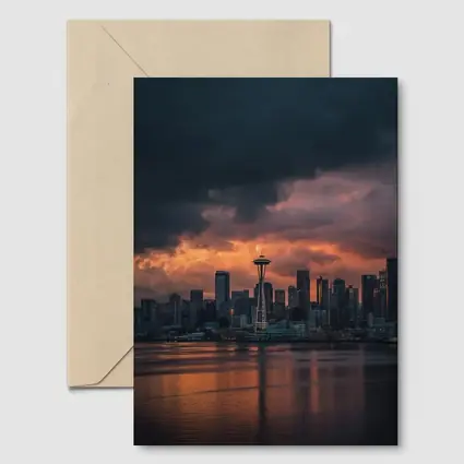 Seattle Space Needle Stormy Sunset Skyline