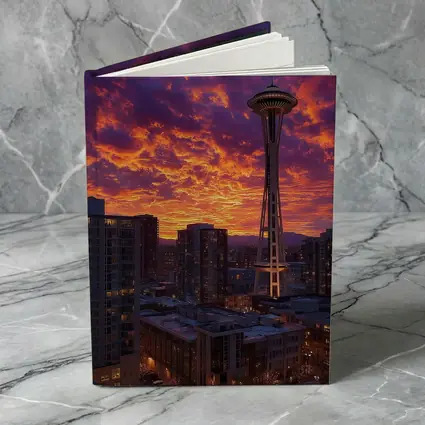 Seattle Space Needle Fiery Sunset Sky