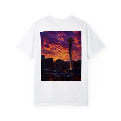 Seattle Space Needle Fiery Sunset Sky