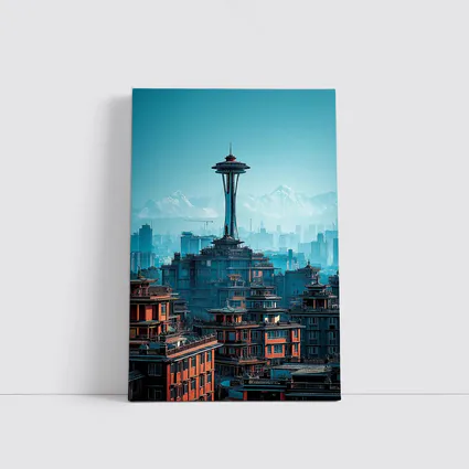 Seattle Space Needle Asian Architecture Skyline Mountains