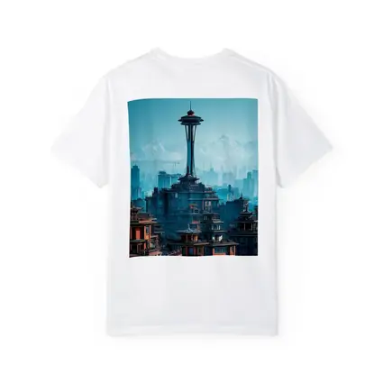 Seattle Space Needle Asian Architecture Skyline Mountains