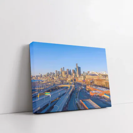 Seattle Skyline Aerial View Blue Sky
