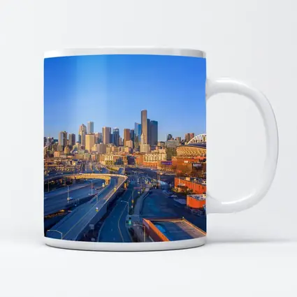 Seattle Skyline Aerial View Blue Sky