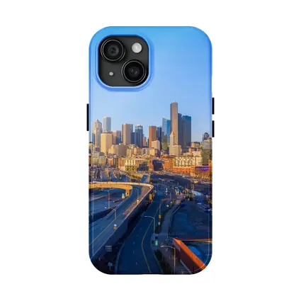 Seattle Skyline Aerial View Blue Sky