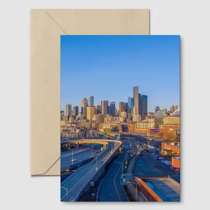 Seattle Skyline Aerial View Blue Sky