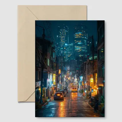 Seoul South Korea Rainy Night City Street