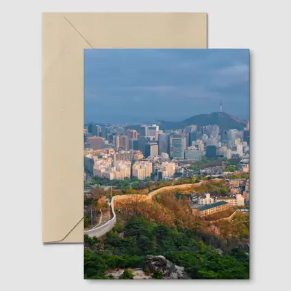 Seoul Skyline With Ancient City Wall