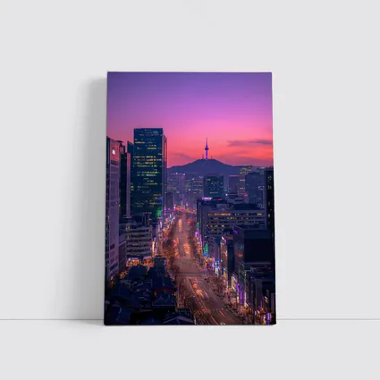Seoul City Night Neon Skyline Purple Sky