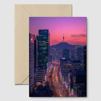 Seoul City Night Neon Skyline Purple Sky