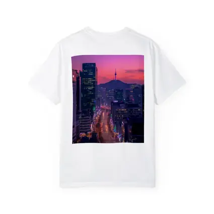 Seoul City Night Neon Skyline Purple Sky