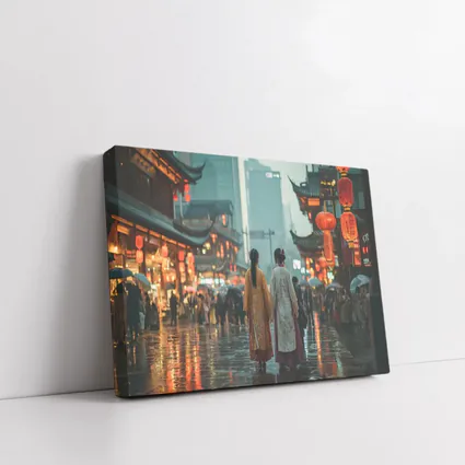 Two Women in Hanfu Rainy Chinese Street