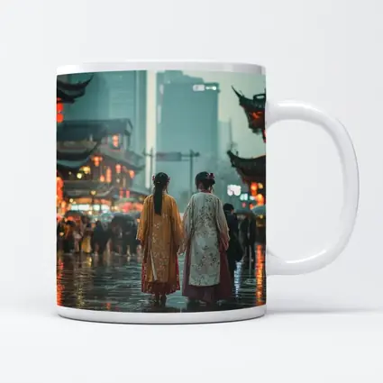 Two Women in Hanfu Rainy Chinese Street