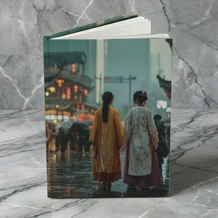 Two Women in Hanfu Rainy Chinese Street
