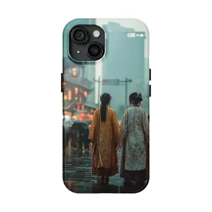 Two Women in Hanfu Rainy Chinese Street