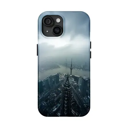 Shanghai Skyline Aerial View Stormy Sky