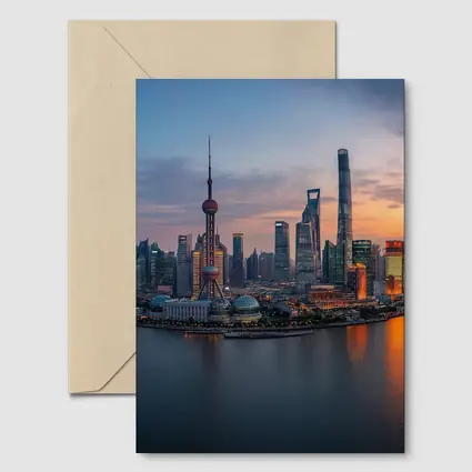 Shanghai Skyline Sunset Over Huangpu River