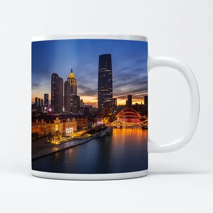 Tianjin China Skyline River At Dusk