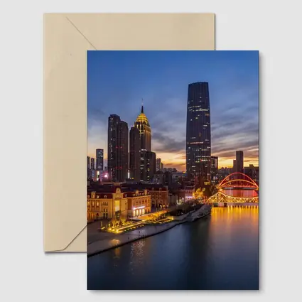 Tianjin China Skyline River At Dusk