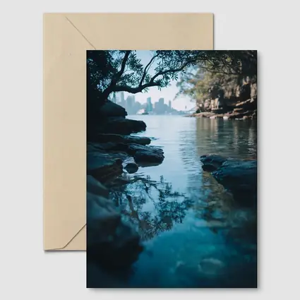 Rocky Shore City Skyline Reflection Water