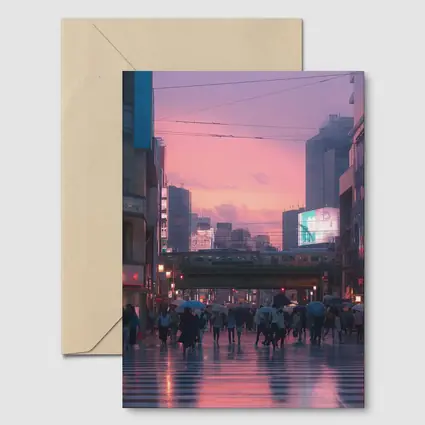 Tokyo Rainy Crosswalk Pink Dusk Sky