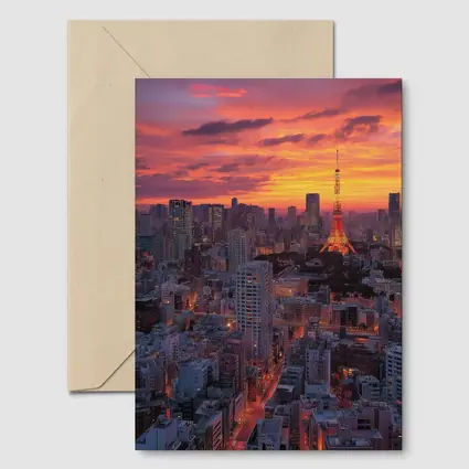 Tokyo Tower Skyline at Fiery Sunset