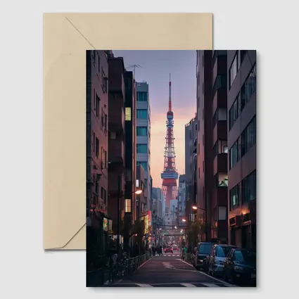 Tokyo Tower At Dusk City Street