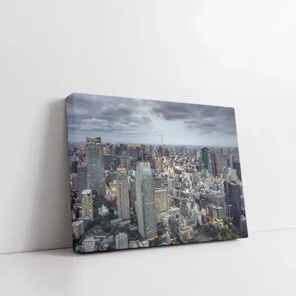 Tokyo Skyline Aerial View Cloudy Dusk