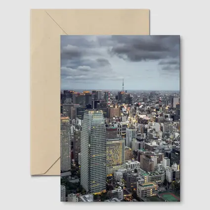 Tokyo Skyline Aerial View Cloudy Dusk