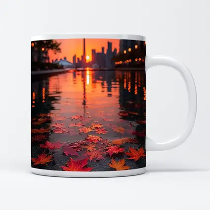 Toronto CN Tower Autumn Leaves Sunset Reflection