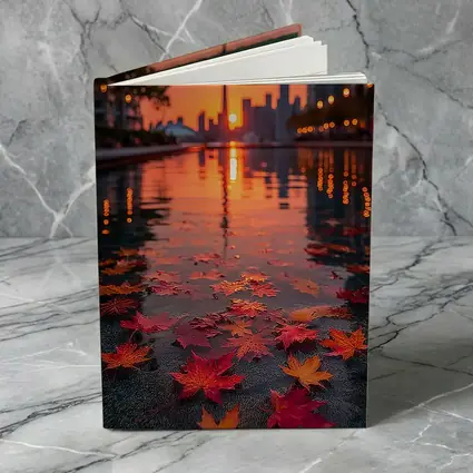 Toronto CN Tower Autumn Leaves Sunset Reflection