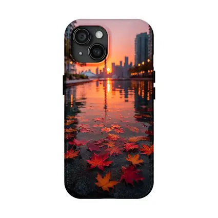 Toronto CN Tower Autumn Leaves Sunset Reflection