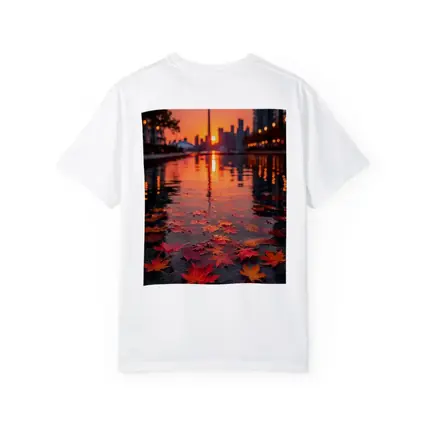 Toronto CN Tower Autumn Leaves Sunset Reflection
