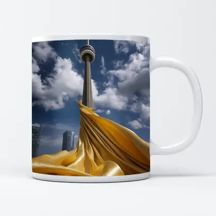CN Tower Gold Silk Fabric Toronto Sky