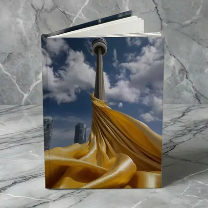 CN Tower Gold Silk Fabric Toronto Sky