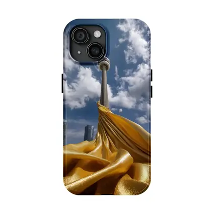CN Tower Gold Silk Fabric Toronto Sky