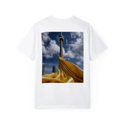 CN Tower Gold Silk Fabric Toronto Sky