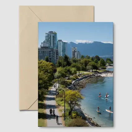 Vancouver Seawall Skyline Mountains Water View