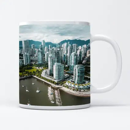Vancouver Skyline Aerial View Mountains Bay