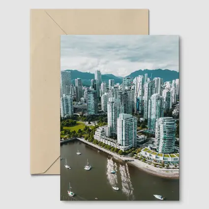 Vancouver Skyline Aerial View Mountains Bay